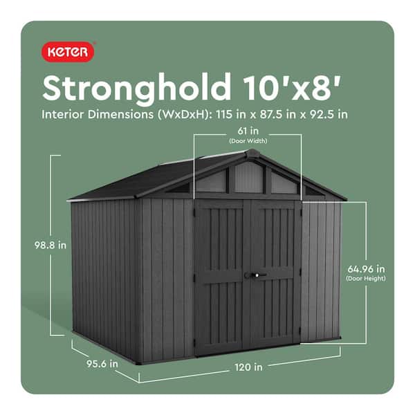 K☆ Keter Stronghold 2.0 10 ft. W x 8 ft. D Resin Plastic Shed with