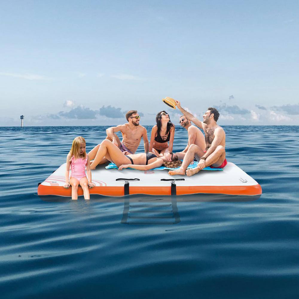 VEVOR 8 x 5FT Orange Inflatable Floating Dock with Ladder