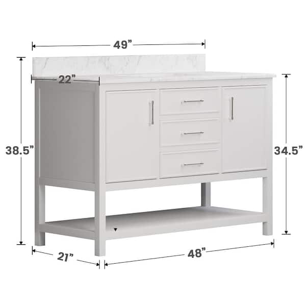 48 in. W X 22 in. D X 34.5 in. Single Basin Vanity in White with White Marble Top