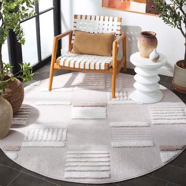Trends 7 ft. x 7 ft. Beige/Ivory High-Low Checkered Round Area Rug