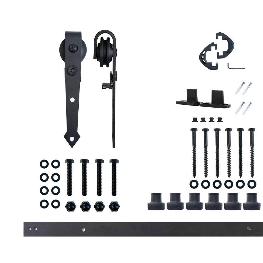 7.5 ft./90 in. Black Rustic Non-Bypass Sliding Barn Door Hardware Kit Arrow Design Roller for Single Door price history on PriceWatchPro