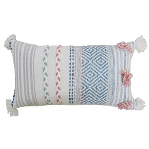 Multi Colored 14 in. x 24 in. Striped Throw Pillow with Braid and Tassels