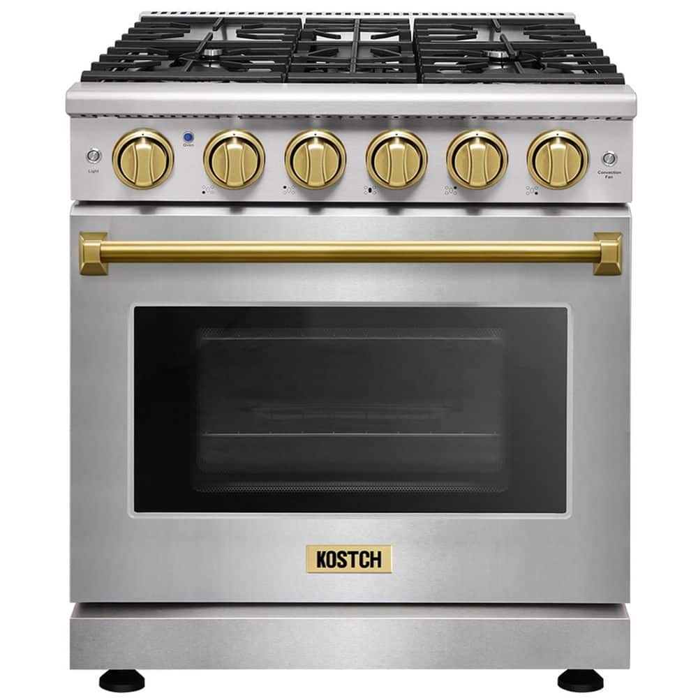 30 in. 5 Burners Freestanding Natural Gas Range with 4.55 cu. ft. Convection Oven in Stainless Steel with Bronze Handle price history on PriceWatchPro