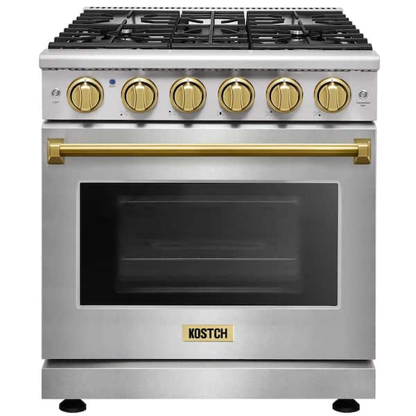 30 in. 5 Burners Freestanding Natural Gas Range with 4.55 cu. ft. Convection Oven in Stainless Steel with Bronze Handle