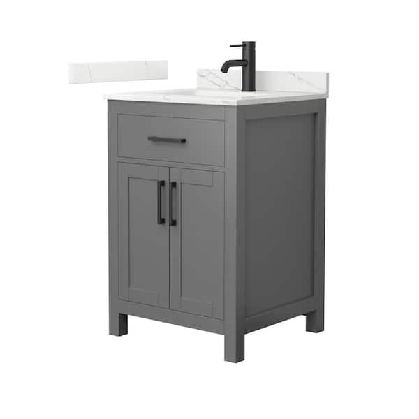 Wyndham Collection Beckett 24 in. Single Freestanding Dark Gray Bath Vanity with Giotto Quartz Top (Assembled)