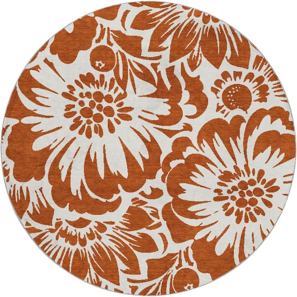Dream Shag Premium Machine Washable Abstract ADS551 Paprika 8 ft. x 8 ft. Round Rug