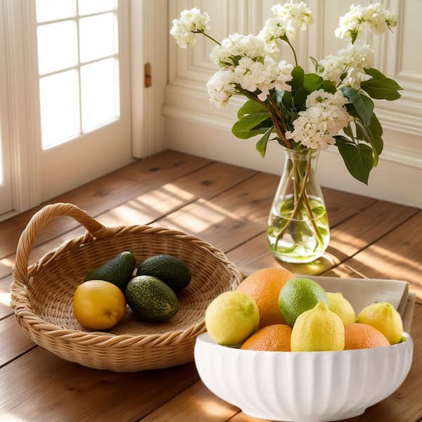 1 Piece Ceramic Fruit Bowl Set Large 85 oz. Kitchen Serving Bowl with Pumpkin Drainage and Ribbed Design Dishwasher Safe