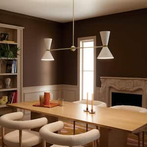 Phix 48 in. 4-Light Champagne Bronze and White Mid-Century Modern Shaded Linear Chandelier for Dining Room