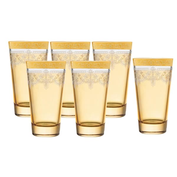 Set of 4 Tabla Home Highball Drinking Glasses Clear with Gold bottom band  Base