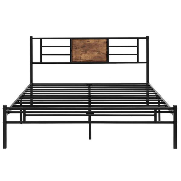 VECELO Platform Bed Frame, Black Metal Frame, Queen Size Platform Bed ...