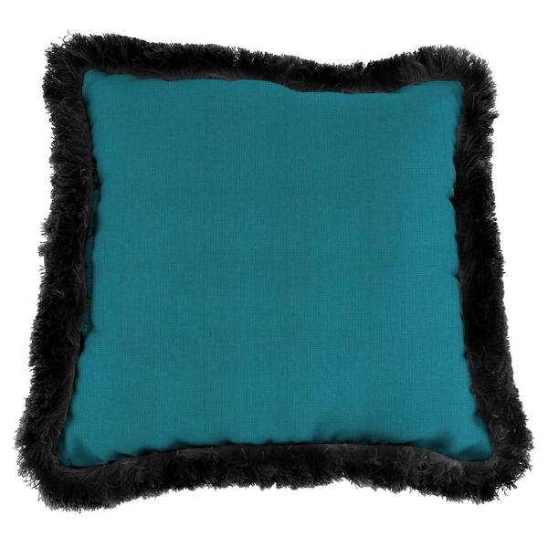 Jordan Manufacturing Sunbrella Spectrum Peacock Square Outdoor Throw Pillow with Black Fringe