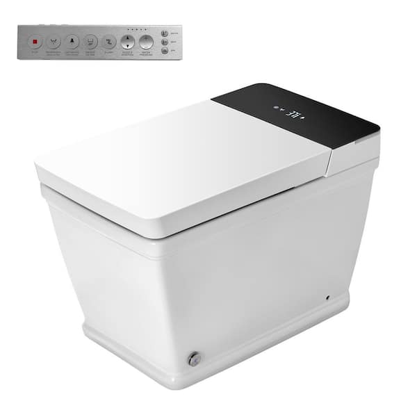 Square Smart Bidet Toilet 1.28 GPF in White with Auto Flush, Foot Sensor, Night Light, Heating, Digital Display