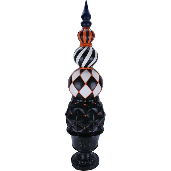 Haunted Hill Farm 48 in. H Resin Ball and Finial Topiary in Black Pedestal Urn Halloween Yard Decoration