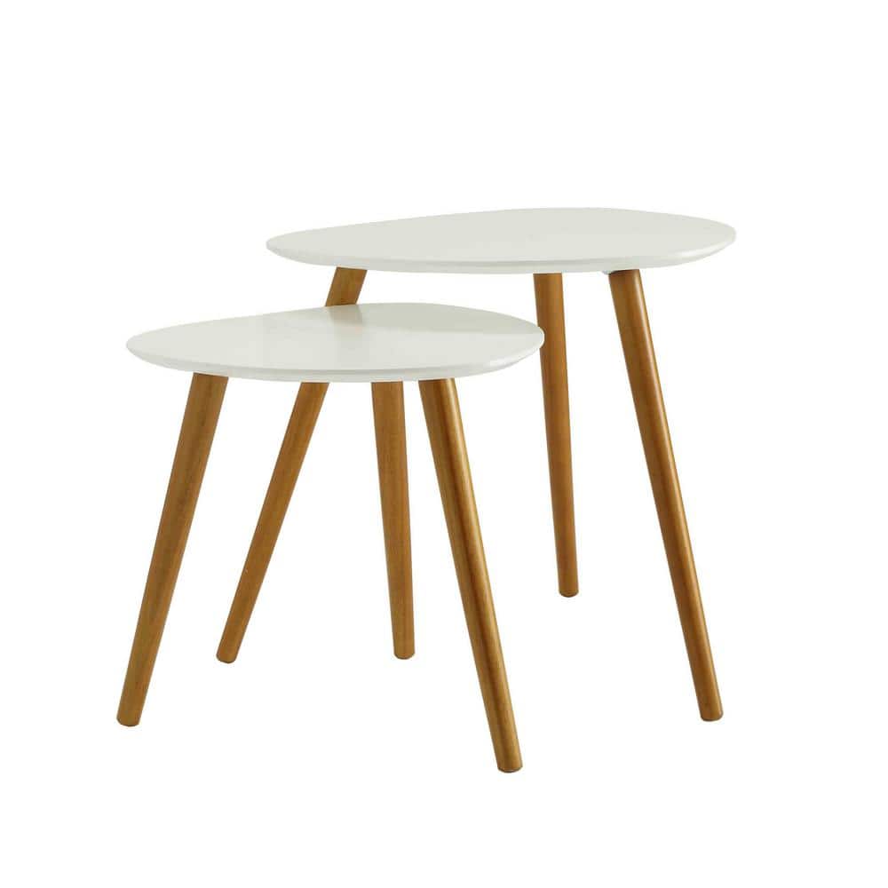 White and Natural Wood Nesting End Tables, 19-inch