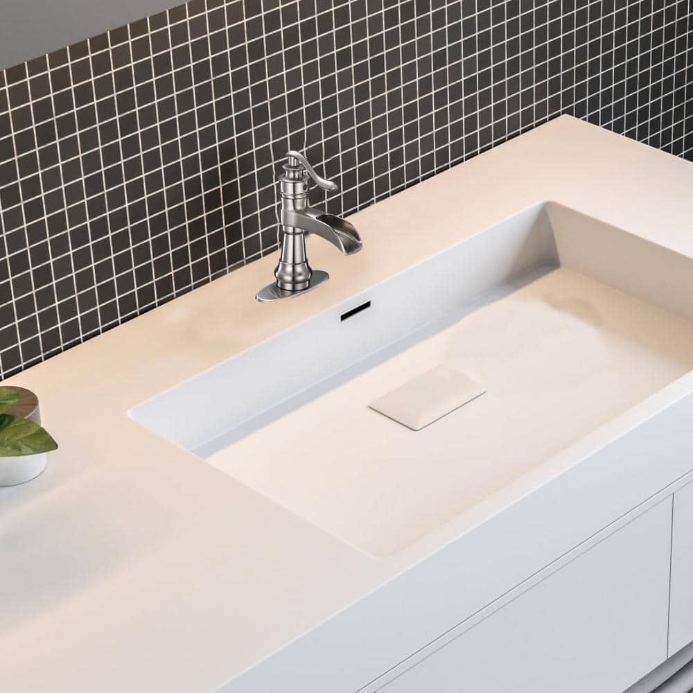 Brushed Nickel Waterfall Single Handle Bathroom Faucet with Pop-Up Drain