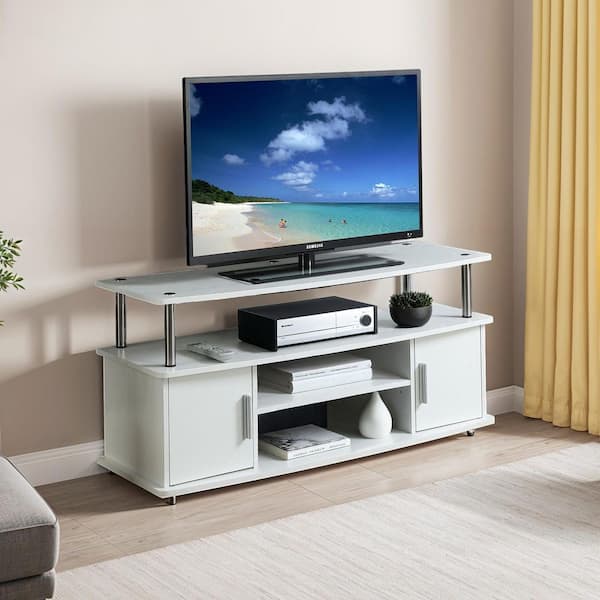  Monterey 47 in. White Composite TV Stand Fits TVs Up to 46 in. with Storage Doors