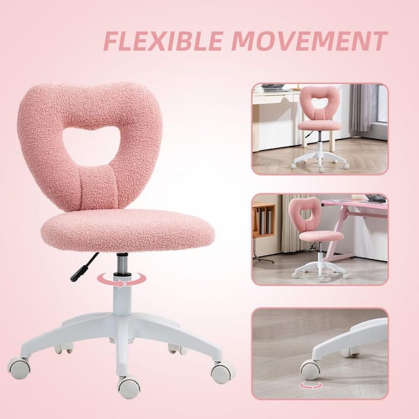 Office Chair Heart Swivel Vanity Chair Pink Furry Kids Desk Chair
