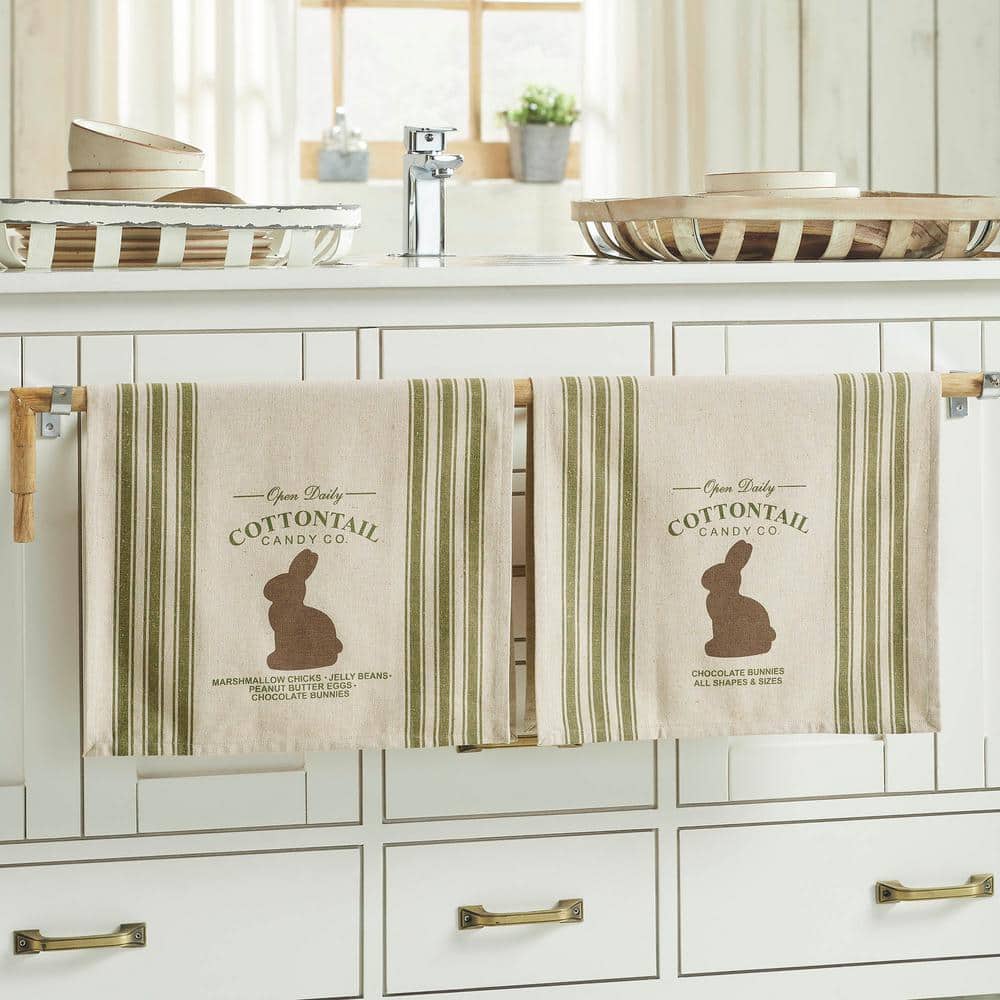 Bunny Hop Light Creme and Sage Green Cotton Tea Towel Set