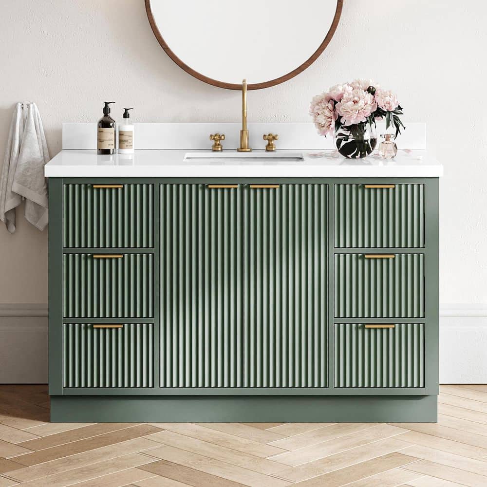 Milan 54 in. Single Sink Freestanding in Vintage Sage Green Bath Vanity with Pure White Quartz Top price history on PriceWatchPro