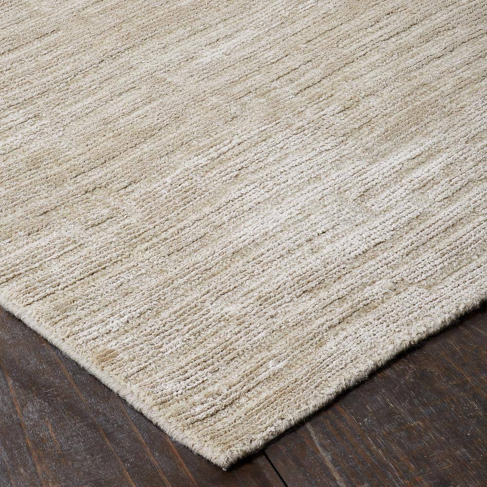 Hand-Hooked Beige Wool and Viscose Area Rug