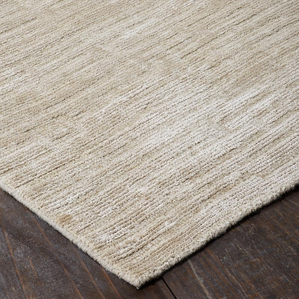 Handmade Beige Linen Wool and Viscose Area Rug 4' x 6'