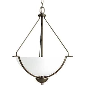 Bravo Collection 3-Light Antique Bronze Chandelier with Etched White Glass