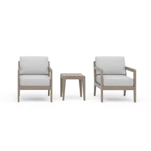 Sustain Gray 3-Piece Wood Patio Conversational Set with End Table and 2 Lounge Chairs with Gray Cushions