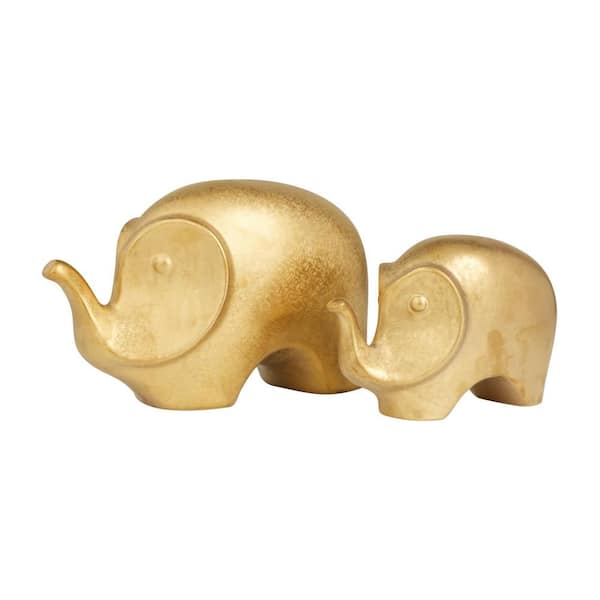 Litton Lane Gold Ceramic Elephant Sculpture (Set of 2)