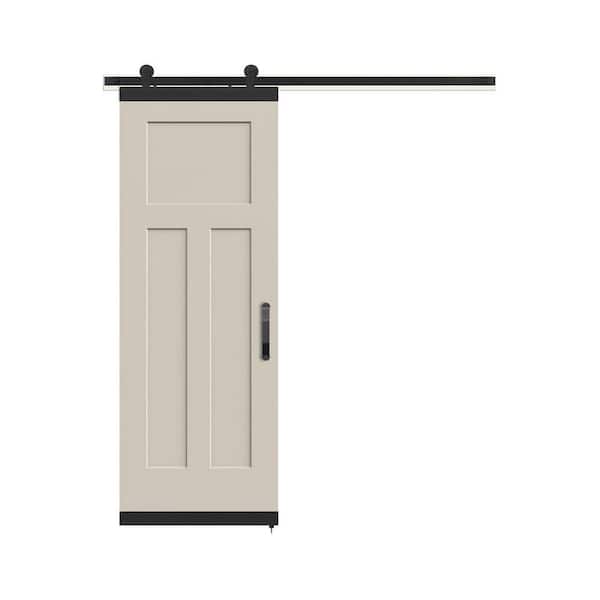 JELD-WEN 30 in. x 84 in. Craftsman Primed Smooth Molded Composite MDF Barn Door with Rustic Hardware Kit
