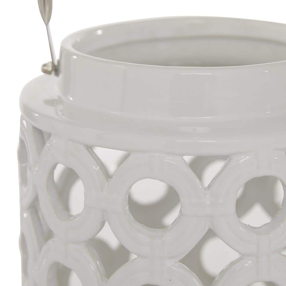 Elegant White Ceramic Hanging Lantern with Geometric Cut-Outs