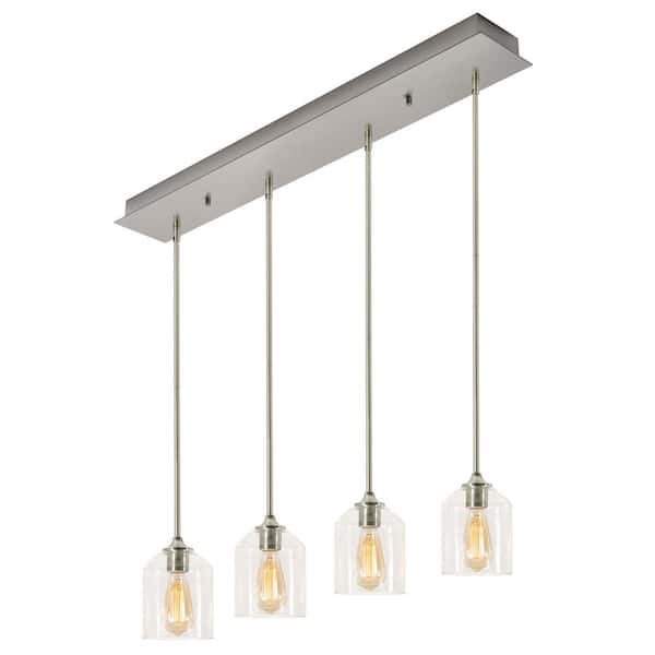 AFX William 4-Light Satin Nickel, Clear Shaded Pendant Light with Clear Glass Shade