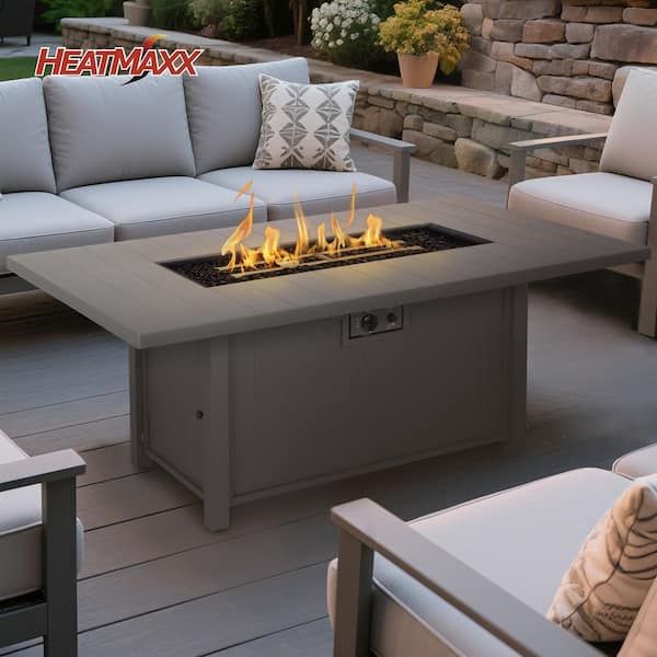 64 in. Aluminum Fire Pit Table, 60,000BTU, Propane Gas Fire Pit, Rectangular Fire Table in Grey