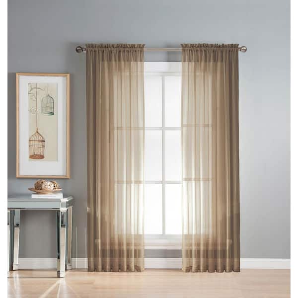 Window Elements Sheer Diamond Sheer 56 in. W x 63 in. L Rod Pocket Extra Wide Curtain Panel in Mocha
