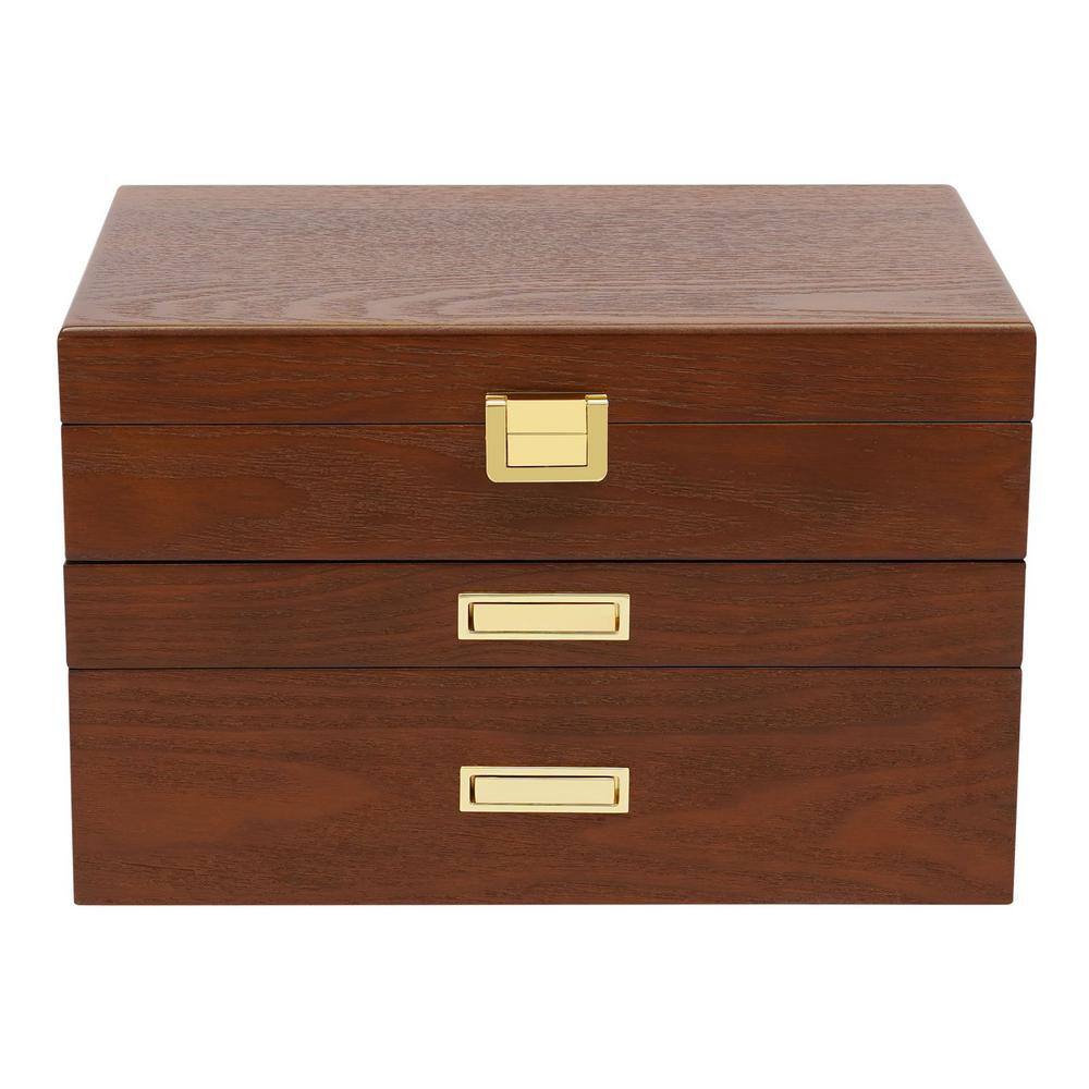 YIYIBYUS 11 in. x 7.1 in. Brown 3Layer Jewelry Organizer Box for Storage Earrings Rings