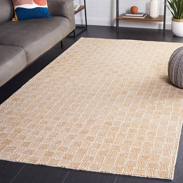 Micro-Loop 5 ft. x 8 ft. Light Gold/Ivory Geometric Area Rug