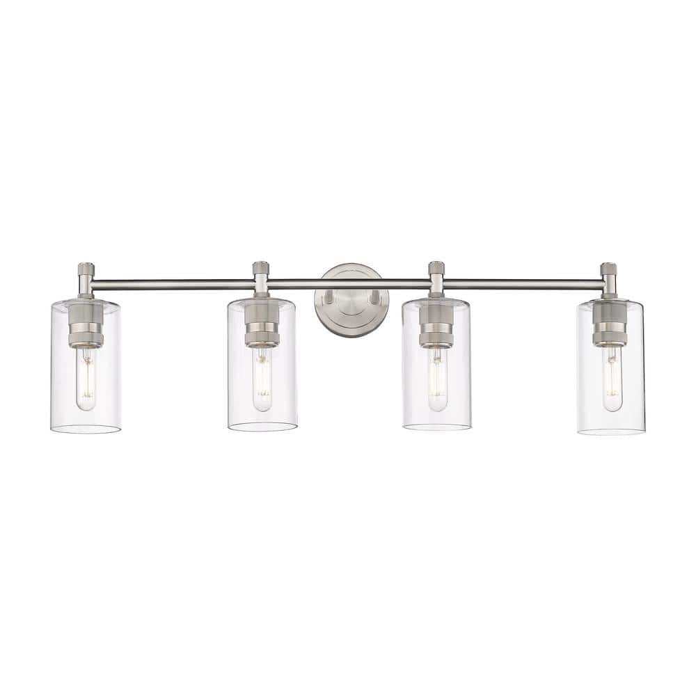 Crown Point 33.88 in. 4-Light Satin Nickel Vanity Light with Glass Shade price history on PriceWatchPro