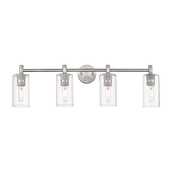 Crown Point 33.88 in. 4-Light Satin Nickel Vanity Light with Glass Shade