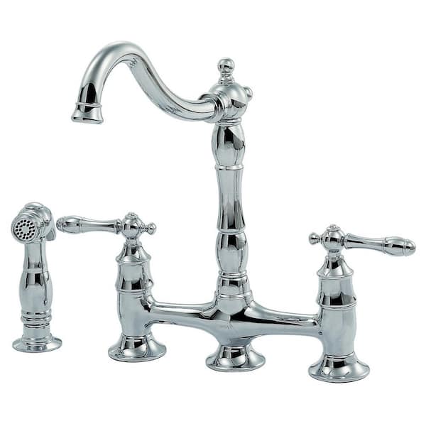 Glacier Bay Lyndhurst Double-Handle Bridge Kitchen Faucet With Side Sprayer in Polished Chrome - image 3