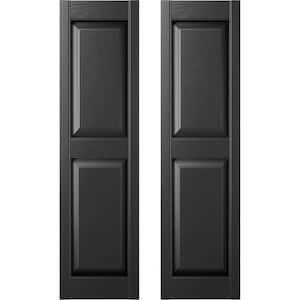 14.75 in. x 59 in. Raised Panel Vinyl Exterior Shutters Pair in Black