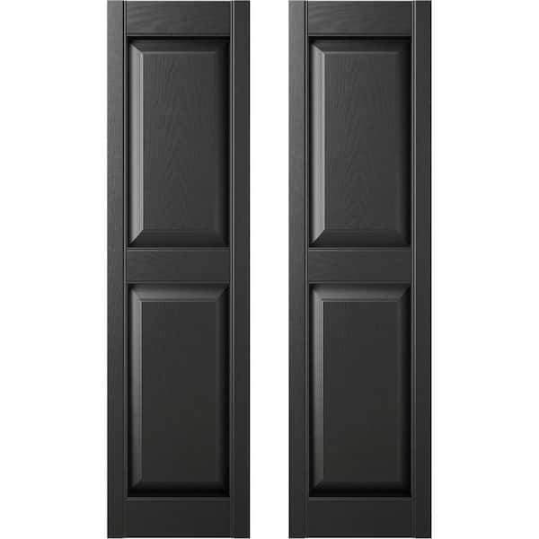 14.75 in. x 59 in. Raised Panel Vinyl Exterior Shutters Pair in Black