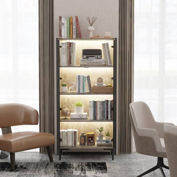 FUFU&GAGA 59.3 in. Tall Grey Wood 4-Shelf Accent Bookcase FUFU&GAGA 59.3 in. Tall Grey Wood 4-Shelf Accent Bookcase