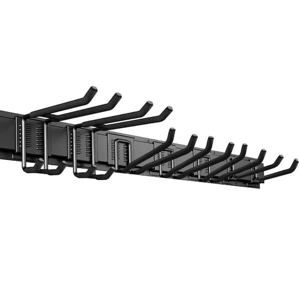 48 in. Black Heavy Duty Metal Wall Rack with Adjustable Hooks for Garage Storage and Garden Tool Organization