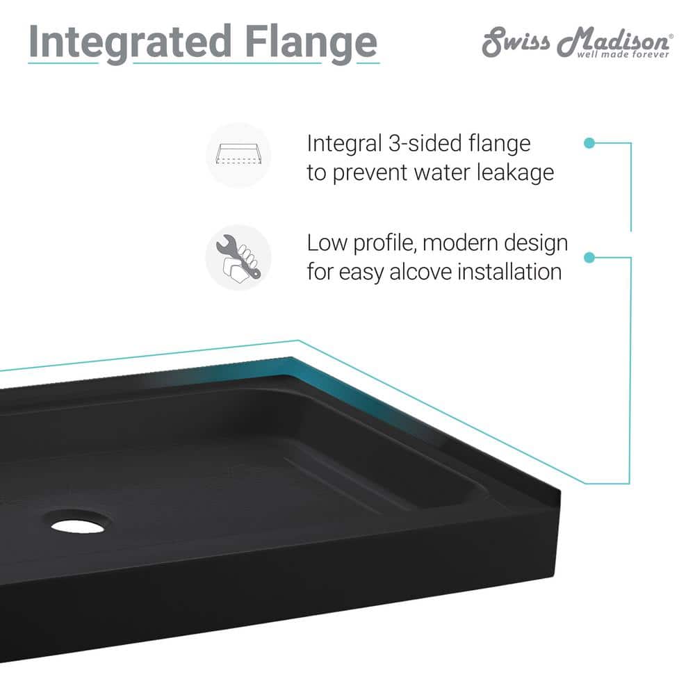 Voltaire 60" x 36" Black Acrylic Single-Threshold Shower Base