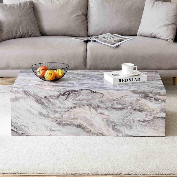 Polibi Modern 39.3 in. Gray Rectangle Wood Coffee Table