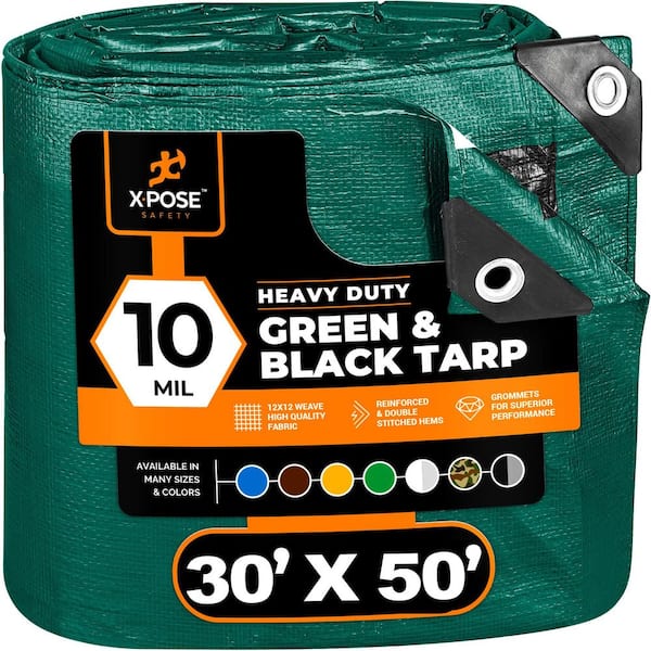 10 Mil 30 ft. W x 50 ft. L Heavy Duty Green and Black Poly Tarp