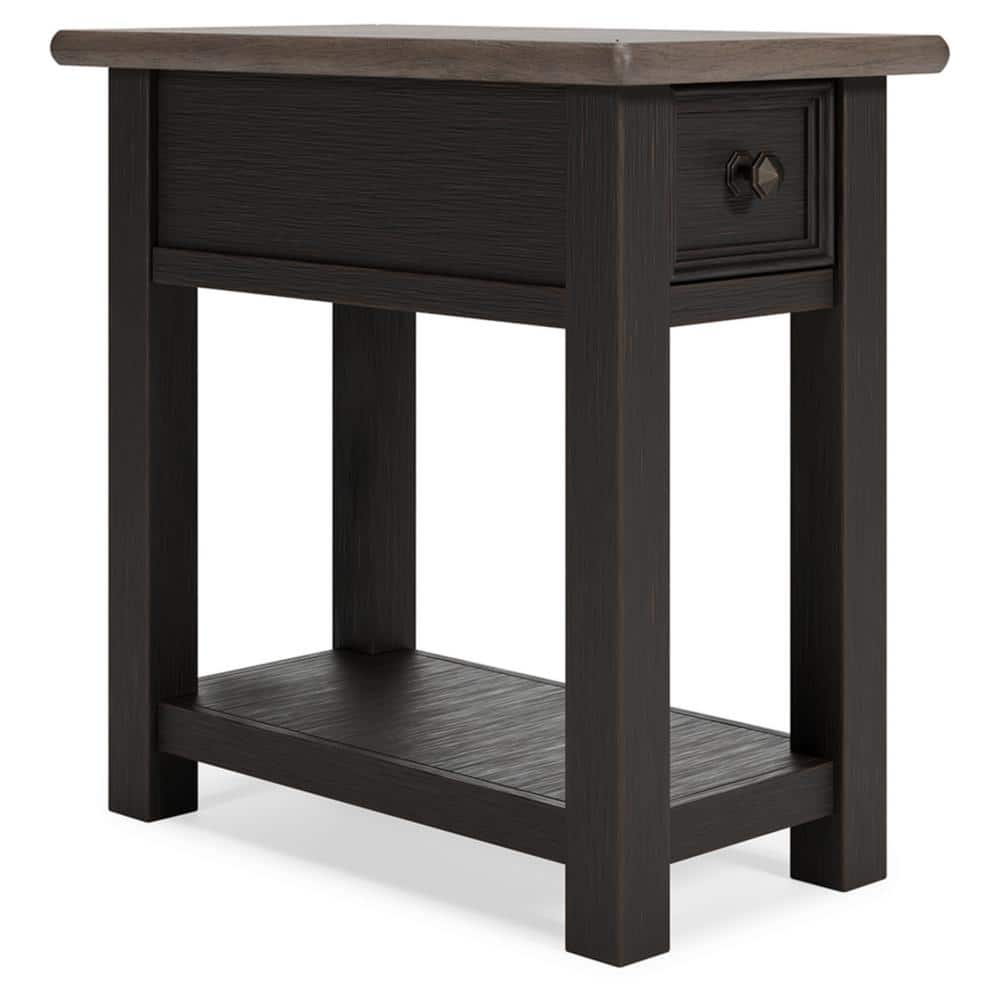 Modern Tyler Creek 14'' Chairside End Table with USB Ports, Black/Brown