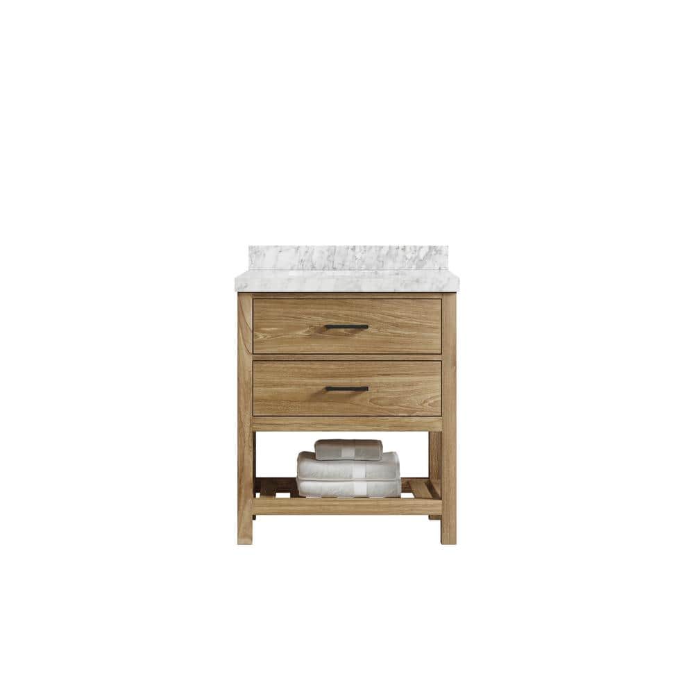 Parker Teak 30 in. W x 22 in. D x 36 in. H Single Sink Bath Vanity in Premium Polish with Carrara Marble Top price history on PriceWatchPro