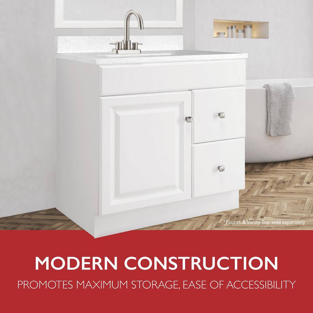 Wyndham 30-Inch White Wood Bathroom Vanity with Drawers