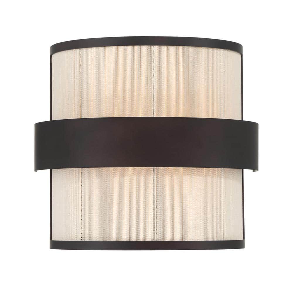 Harbor Wrap 10 in. 2-Light Dark Bronze and Painted Legacy Brass Wall Sconce with Tan Cotton Thread Shade price history on PriceWatchPro