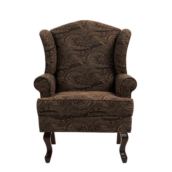 Mid-Century Retro Style Cranberry Linen Upholstered Wingback Arm Chair with Wooden Legs (Set of 1)